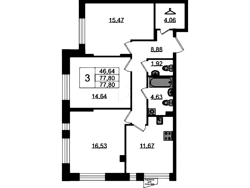 3-комнатная квартира 77.8 м², 1/11 эт., ЖК «VEREN NORT Сертолово»